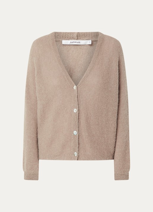 Summum Fijngebreid vest met V-hals - voorkant khaki
