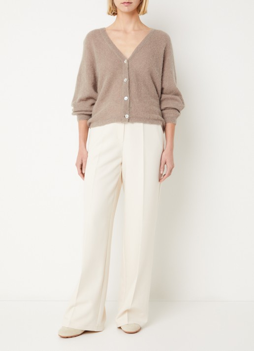 Summum Fijngebreid vest met V-hals - voorkant 2 khaki