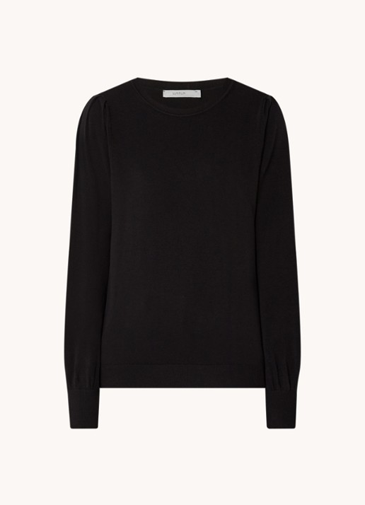 Summum Fijngebreide pullover met ballonmouw - voorkant 2 zwart