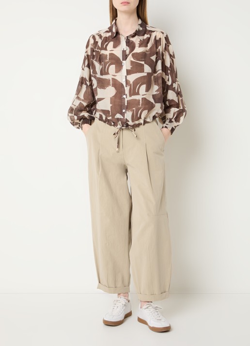 Summum High waist balloon fit broek met steekzakken - voorkant 4 beige