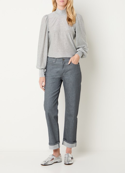 Summum High waist cropped chino met lurex - voorkant 5 grijs