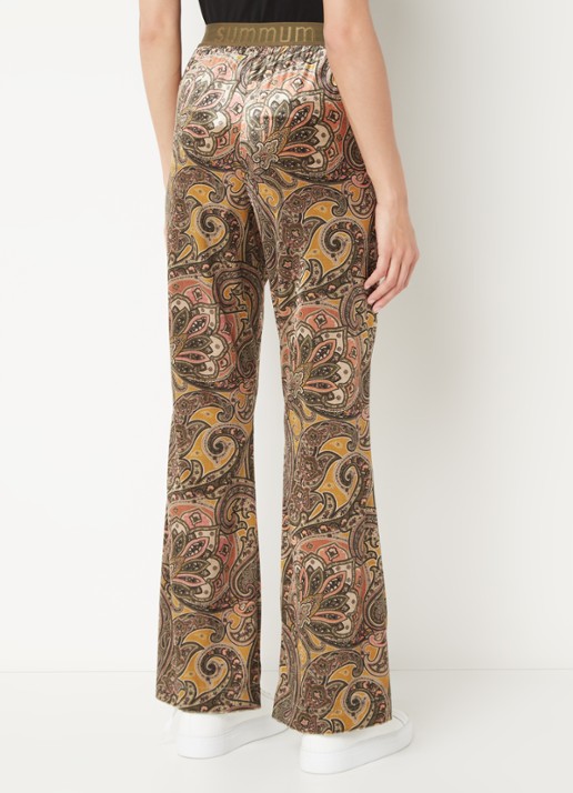 Summum High waist flared fit broek van fluweel met paisley dessin - achterkant 4 bronsgroen