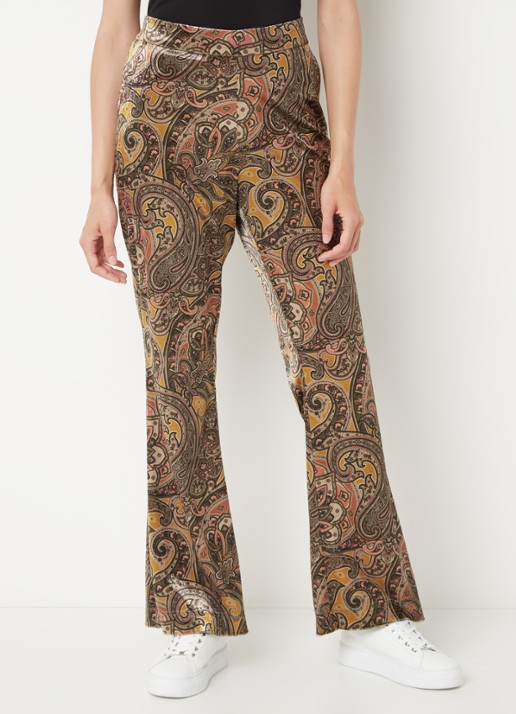 Summum High waist flared fit broek van fluweel met paisley dessin - detail 3 bronsgroen
