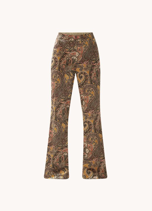 Summum High waist flared fit broek van fluweel met paisley dessin - voorkant bronsgroen