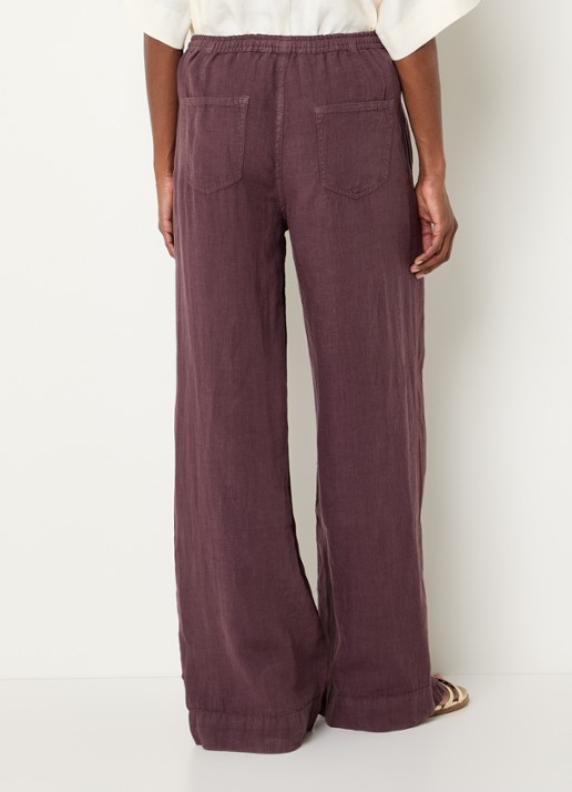 Summum High waist loose fit broek van linnen met steekzakken - achterkant aubergine