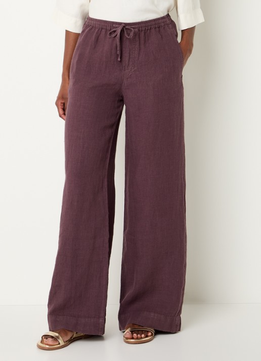 Summum High waist loose fit broek van linnen met steekzakken