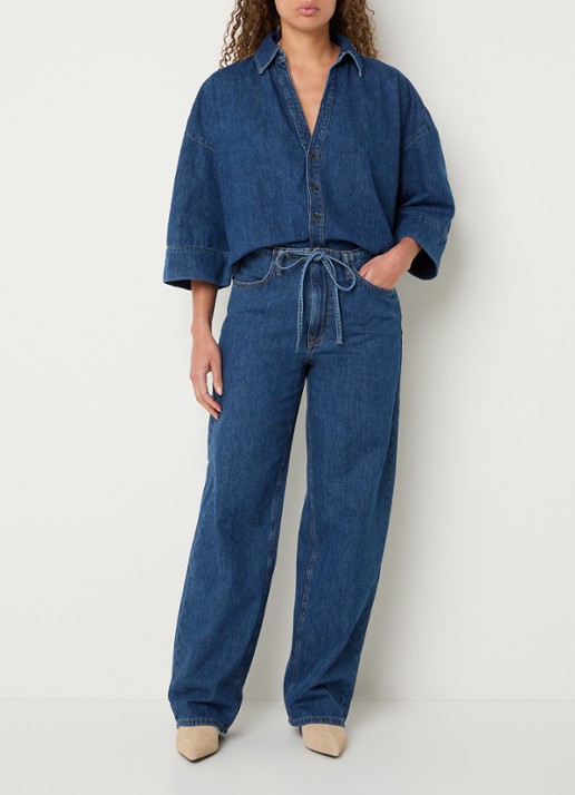 Summum High waist loose fit jeans met donkere wassing - voorkant 4 indigo