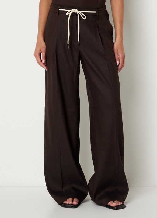 Summum High waist loose fit pantalon in linnenblend met trekkoord
