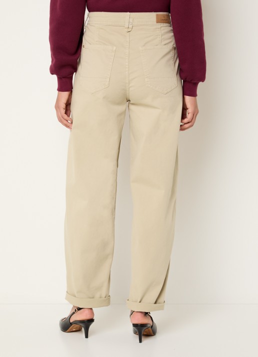 Summum High waist straight fit broek met steekzakken - achterkant beige