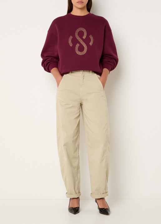 Summum High waist straight fit broek met steekzakken - voorkant 3 beige
