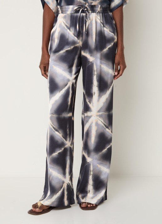 Summum High waist straight fit broek met tie-dye dessin en glanzende finish