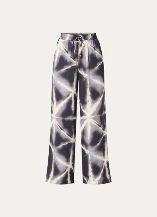Summum High waist straight fit broek met tie-dye dessin en glanzende finish - voorkant blauw