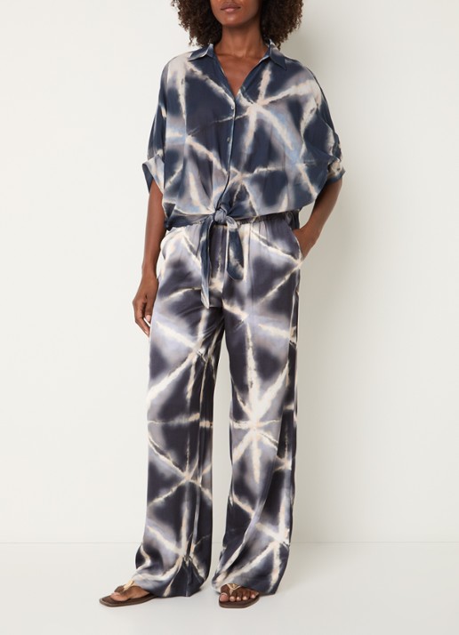 Summum High waist straight fit broek met tie-dye dessin en glanzende finish - voorkant 2 blauw