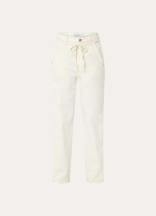Summum High waist straight fit broek met trekkoord - voorkant 3 gebroken wit
