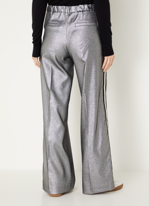Summum High waist straight fit pantalon met metallic finish - achterkant zilver