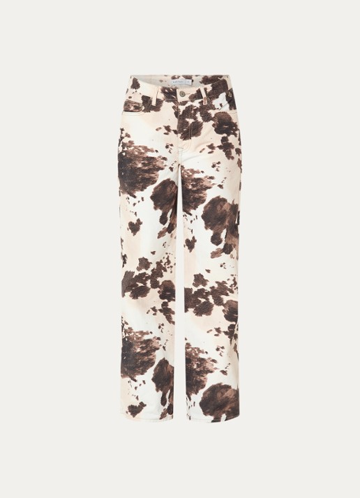 Summum High waist straight leg jeans met dierenprint - voorkant 4 bruin
