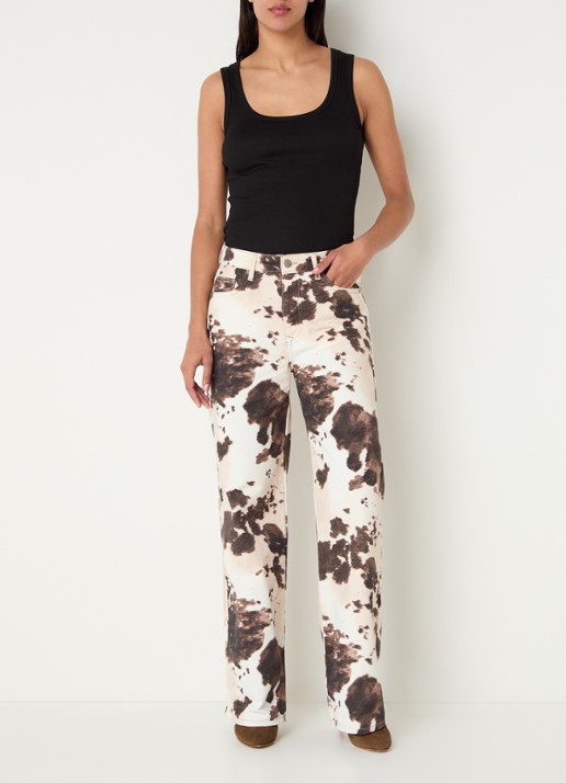 Summum High waist straight leg jeans met dierenprint - voorkant 5 bruin