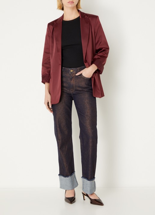 Summum High waist straight leg jeans met lurex - voorkant 3 roodbruin