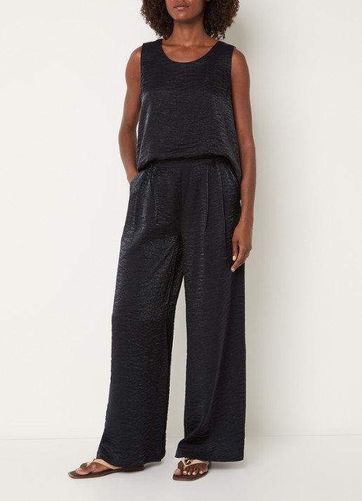 Summum High waist wide fit broek met lurex en structuur - voorkant 4 donkerblauw