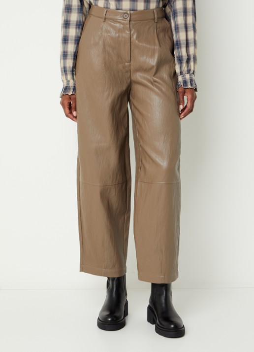 Summum High waist wide fit broek van imitatieleer met steekzakken