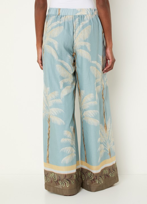 Summum High waist wide fit palazzobroek met print en steekzakken - achterkant blauw