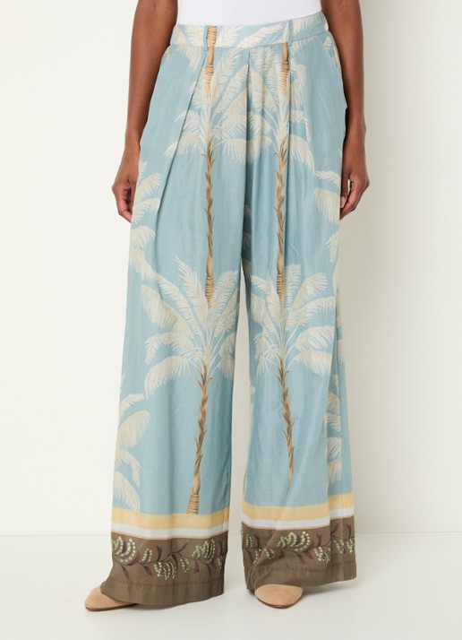 Summum High waist wide fit palazzobroek met print en steekzakken