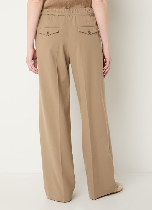 Summum High waist wide fit pantalon met ceintuur - achterkant donkerbeige