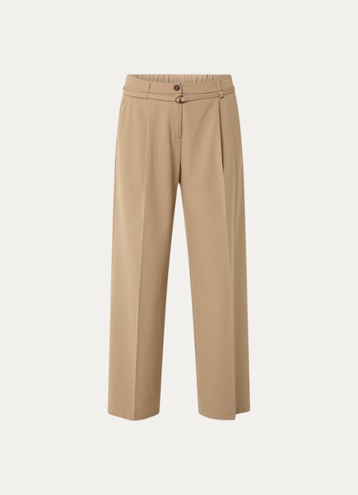Summum High waist wide fit pantalon met ceintuur - voorkant 3 donkerbeige