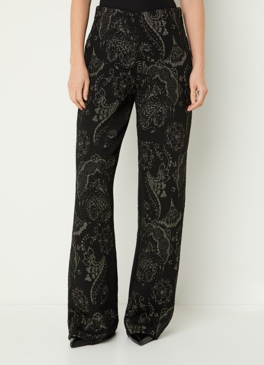 Summum High waist wide fit pantalon met jacquard dessin en lurex