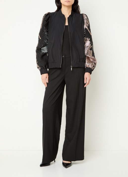 Summum High waist wide fit pantalon met lurex - voorkant 3 zwart