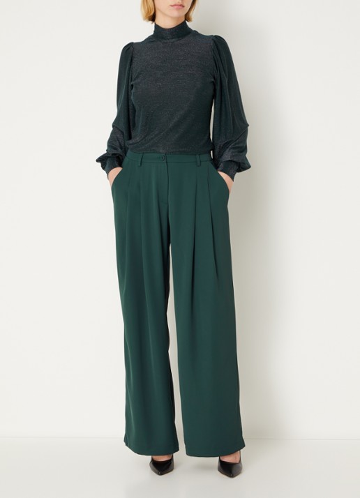 Summum High waist wide fit pantalon met steekzakken - voorkant 3 groen