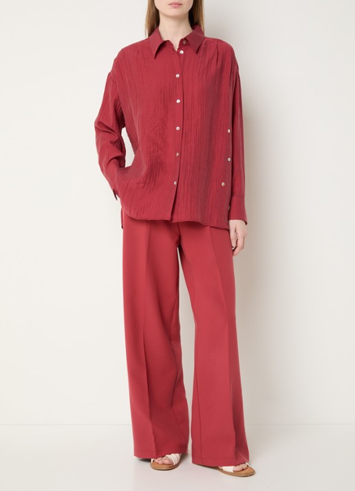 Summum High waist wide fit pantalon met steekzakken - voorkant 3 steenrood