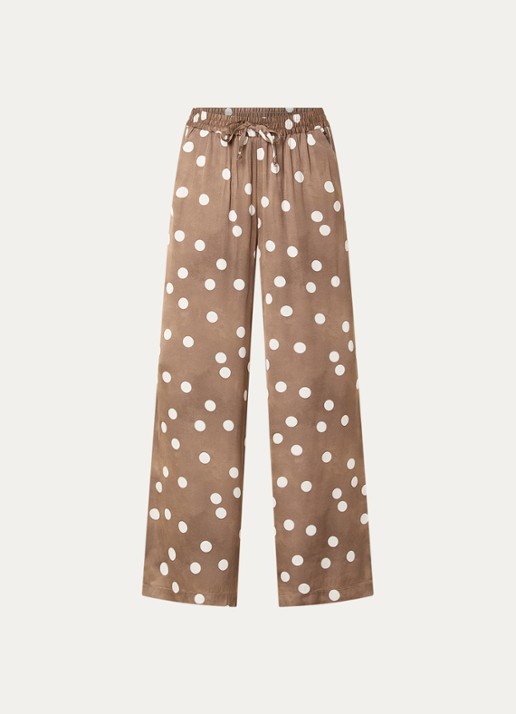 Summum High waist wide fit pantalon met stippenprint - voorkant lichtbruin