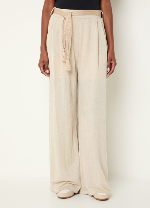 Summum High waist wide fit pantalon met strikceintuur