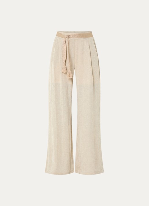 Summum High waist wide fit pantalon met strikceintuur - voorkant 3 beige