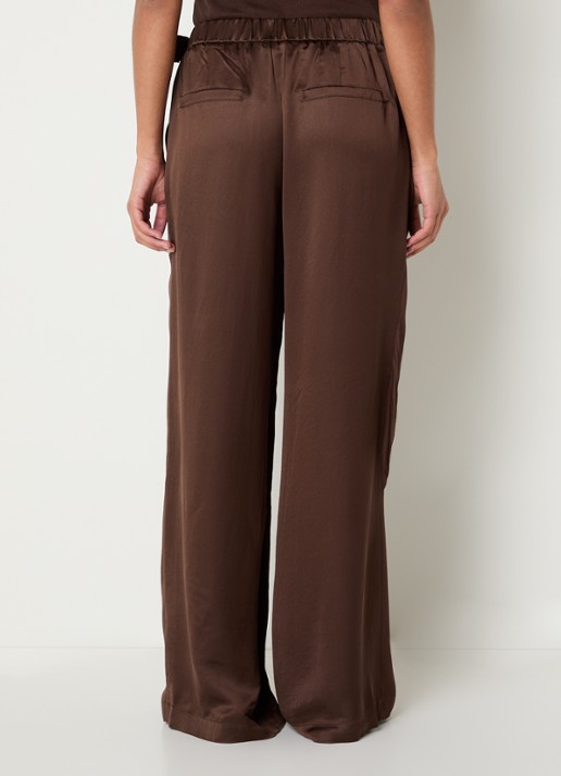 Summum High waist wide fit pantalon van zijde met overslag - achterkant bruin