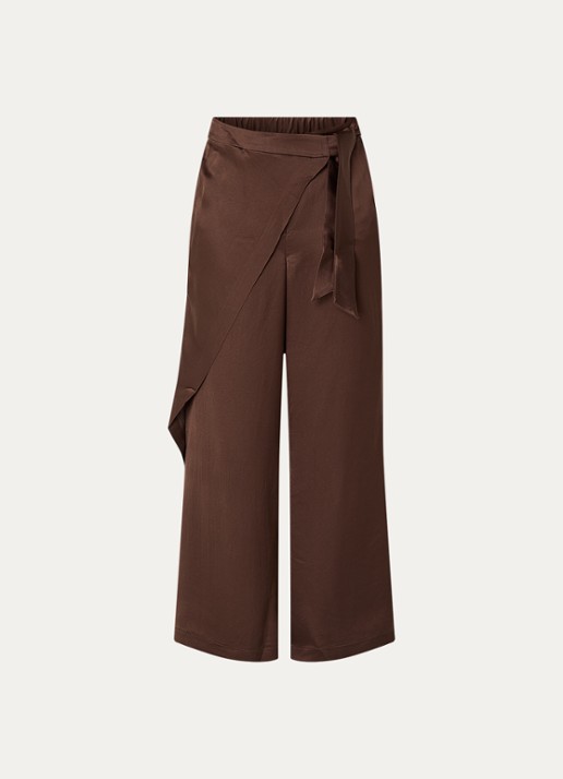 Summum High waist wide fit pantalon van zijde met overslag - voorkant 2 bruin