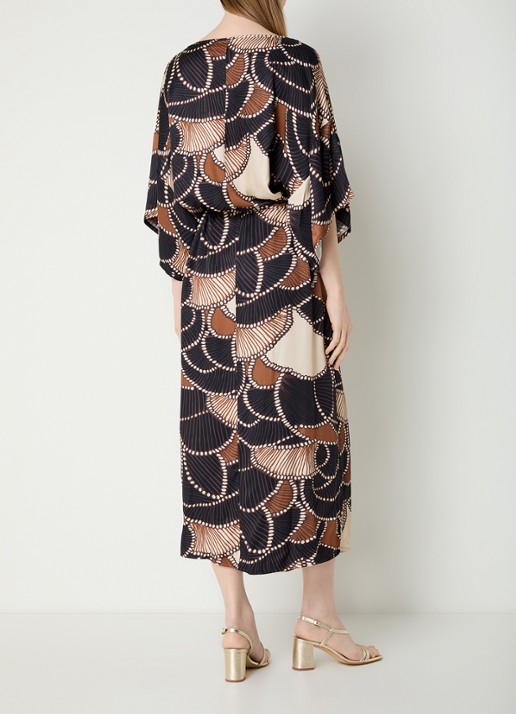 Summum Maxi jurk met print en ceintuur - achterkant 4 bruin