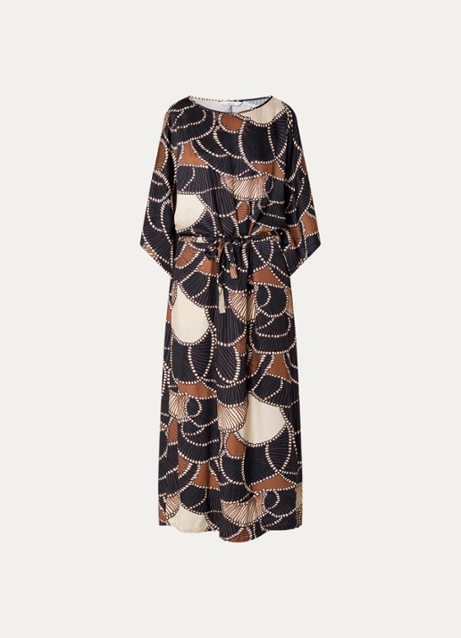 Summum Maxi jurk met print en ceintuur - voorkant 2 bruin