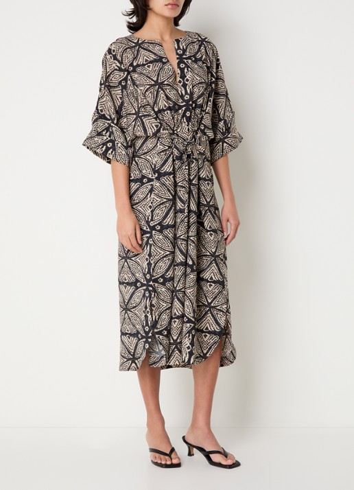 Summum Midi tuniekjurk met print en V-hals