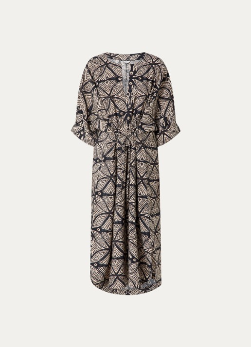 Summum Midi tuniekjurk met print en V-hals  - voorkant zwart
