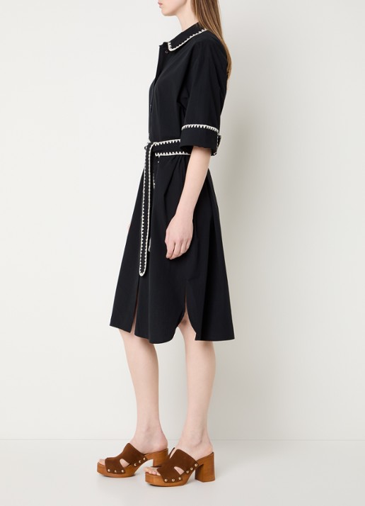 Summum Mini blousejurk met strikceintuur - voorkant 2 zwart