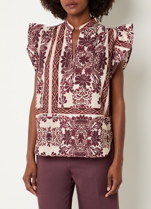 Summum Mouwloze tuniek met bloemenprint en volant