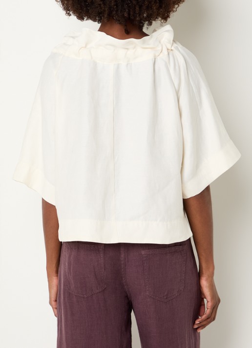 Summum Off shoulder top in linnenblend met volant - achterkant 3 gebroken wit
