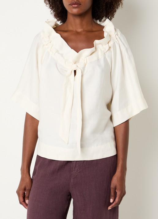 Summum Off shoulder top in linnenblend met volant