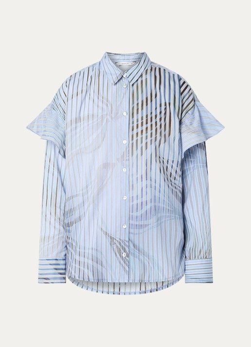Summum Oversized blouse met streepprint  - voorkant lichtblauw