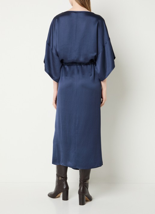 Summum Oversized midi tuniekjurk van satijn met ceintuur - achterkant donkerblauw
