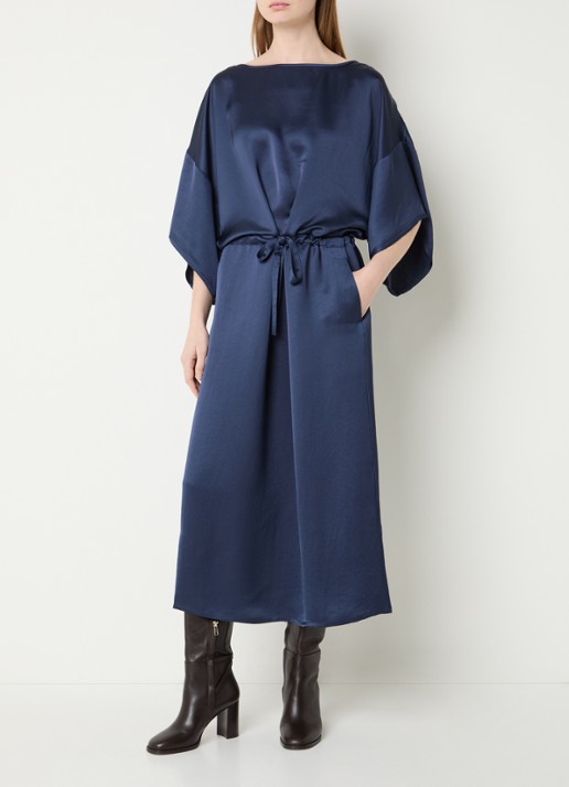 Summum Oversized midi tuniekjurk van satijn met ceintuur