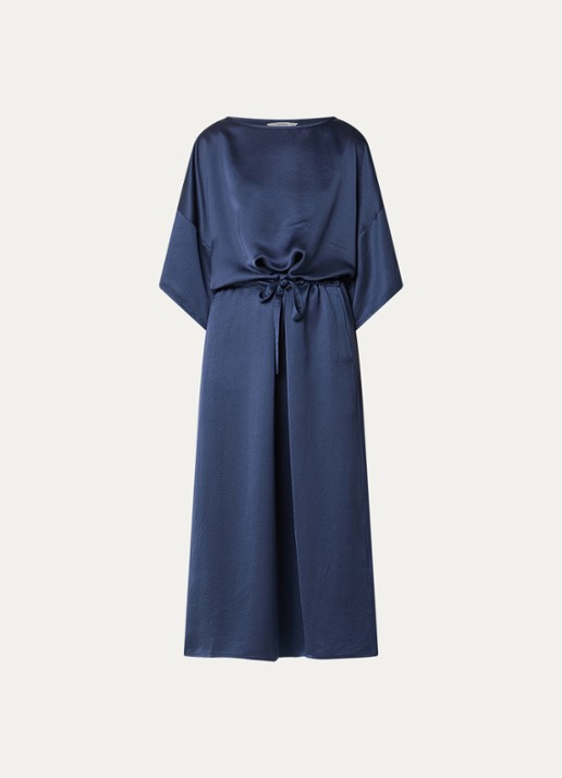 Summum Oversized midi tuniekjurk van satijn met ceintuur - voorkant 3 donkerblauw