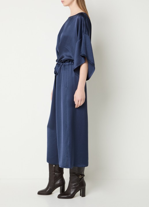 Summum Oversized midi tuniekjurk van satijn met ceintuur - voorkant 4 donkerblauw